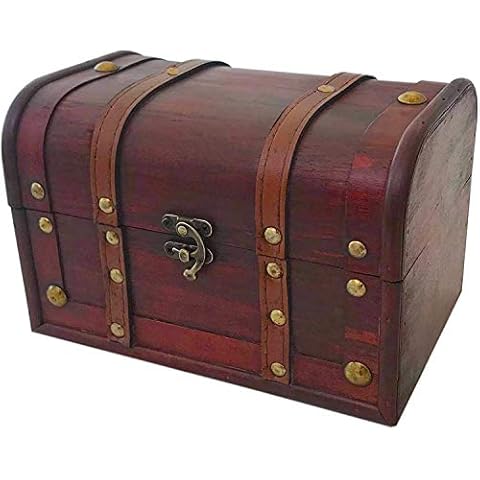 Wood and Leather Treasure Decorative Storage Wooden Chest Box with Lock And Lids Handcrafted Box for Home Décor Small Stash Box Cover