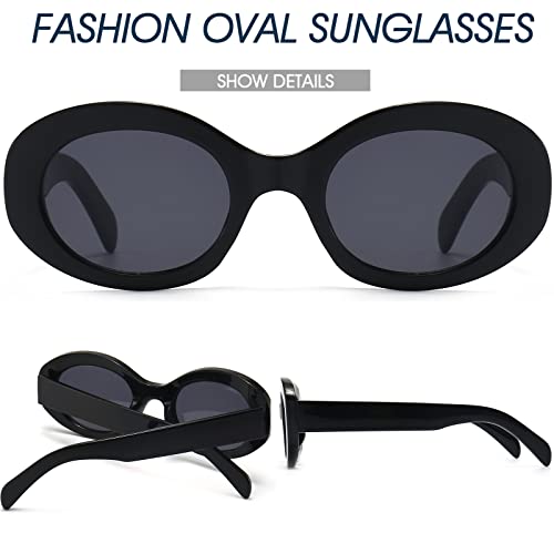 PORADAY Modern Thick Oval Sunglasses for Women Fashion Clout Goggles Retro Narrow Chunky Sun Glasses Gradient Shades Round 6