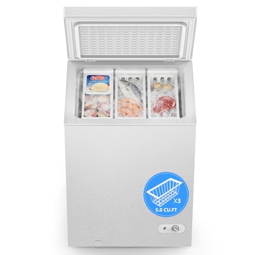 Cowsar 5.0 Cu.Ft Quiet Chest Freezer –3 Removable Baskets, 7 Adjustable Temperature, Energy-Saving Deep Freezer chest Ideal for Home/Office/Garage/Dorm