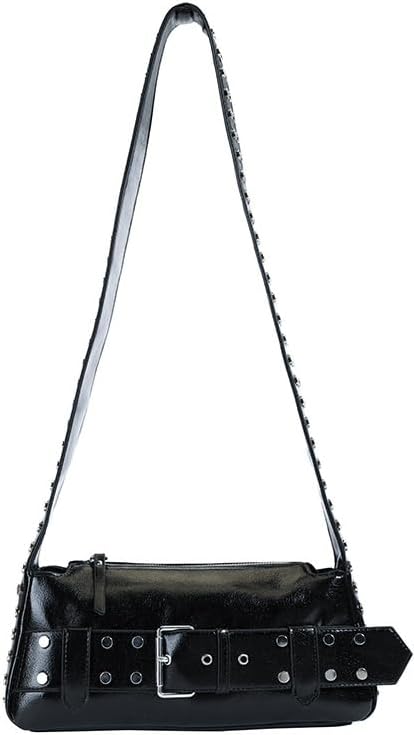 Y2k Studded Shoulder Bag for Women Trendy Leather Purses Vintage Punk Handbag Rivet Black Purse 90s Crossbody Bags
