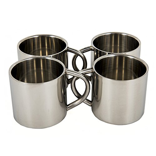 Farnsworth & Lloyd Silver Stainless Steel Double Wall Espresso Cups, XL, Set of 4