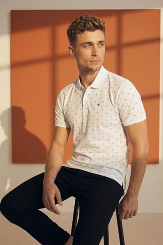 Image of Louis Philippe Men's Regular Fit Light Weight & Breathable Classic Sophisticated Texture Print Half Sleeve Cotton Polo Tshirt