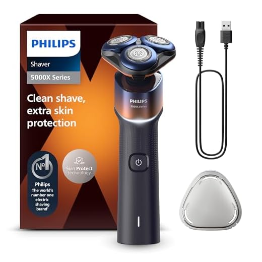 Philips Serie X5000 Afeitadora Eléctrica Hombre, Máquina de Afeitar Barba, 27 cuchillas, Cuida la piel, Cabezal flexible 360º, 50min de uso, En Seco y Húmedo, Recargable, X5012/00, Naranja