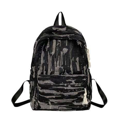 Denim Backpack Simple Vintage Grunge Jean Backpack Y2K Aesthetic Going Out Denim Daypack for Travel Work Trendy(Black,Medium)