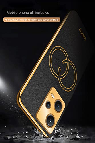 Image of Vaku Luxos Skylar Back Cover Case for Xiaomi Redmi Note 12 Pro 5G / Note 12 Pro+ 5G with Leather Pattern Design Gold Electroplated Soft TPU Cover| Shockproof Protective Case - Black