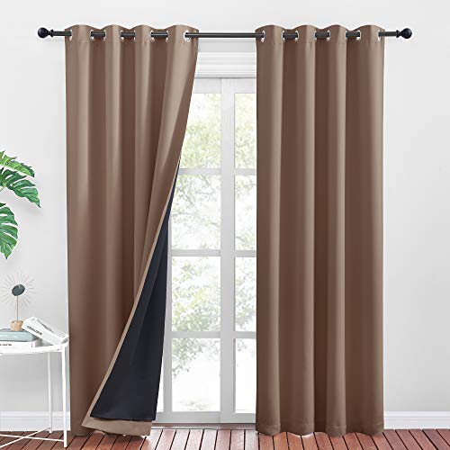 PONY DANCE Rideaux Occultant - Rideau Isolation Phonique Anti Chaleur/Froid Rideau à Oeillets Isolant Lumineux Bruits Tissu Lourd dans Le Noir Complet, Taupe Marron, 140 x 245 cm, 2 PCs