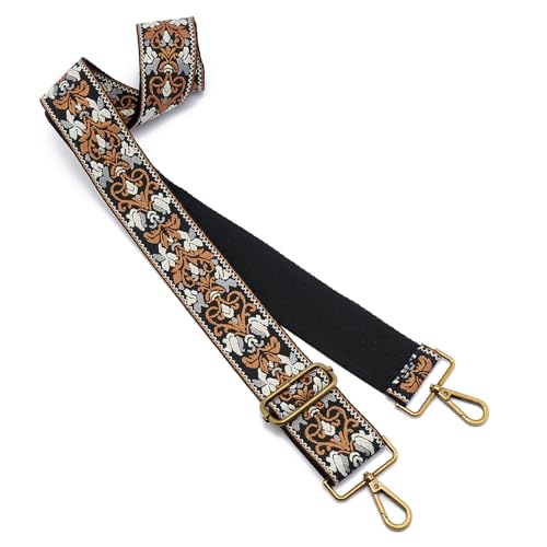Image of ZOOEASS Bronze Buckles Purse Strap, 2 inch Wide Crossbody Handbag Strap Adjustable Replacement Shoulder Strap Vintage Embroidery