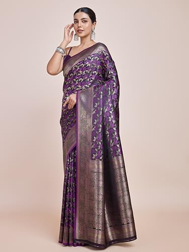 Image of Monjolika Fashion Women's Banarasi Pure Kanjivaram Style Satin Silk Saree With Blouse Piece for Wedding