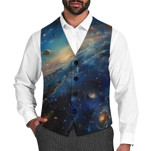 Spaces And Universe Novelty Men's Suit Vest Casual Formal Dress Vests Business Waistcoat