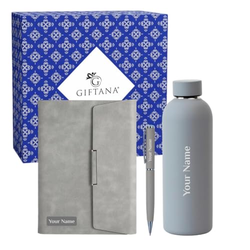 Image of Giftana 3 in 1 Personalized Planner Diary, Pen & 500ml bottle Set (Grey)