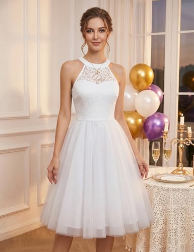 Image of Dressystar Women's Sequin Short Prom Dress Sparkly Halter Tulle Cocktail Party Homecoming Dresses