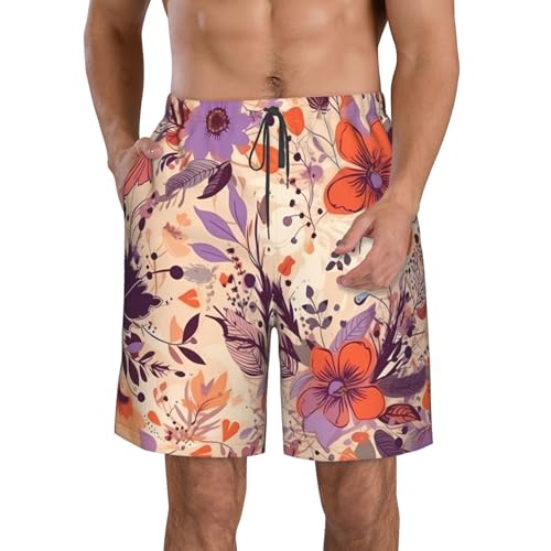 Men's Swim Trunks Dark Flowers Quick Dry Board Shorts Mens Bathing Suit Beach Swimwear with Pockets