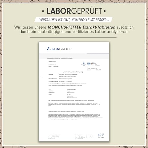 Mönchspfeffer hochdosiert - 365 Tabletten - 10mg hochwertiges Mönchspfefferextrakt (5:1), entspricht 50 mg reinem Mönchspfeffer (Vitex Agnus Castus) - laborgeprüft mit Zertifikat - 100% vegan