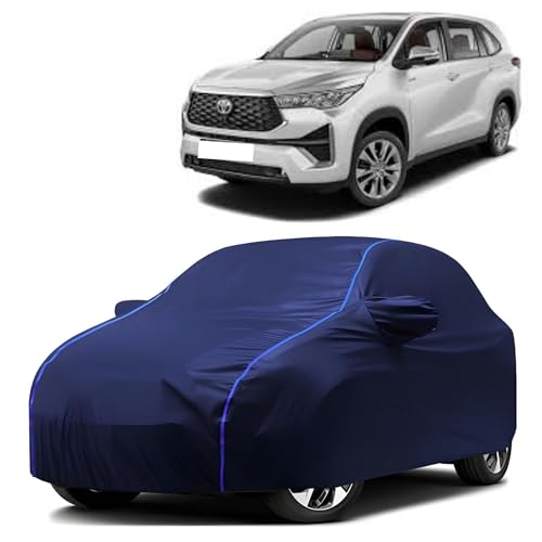Image of Kerwa Car Body Cover Waterproof Compatible with Toyota Innova Hycross Dustproof UV Protection Triple Stitched Elastic Bottom with Mirror Pockets (Blue)