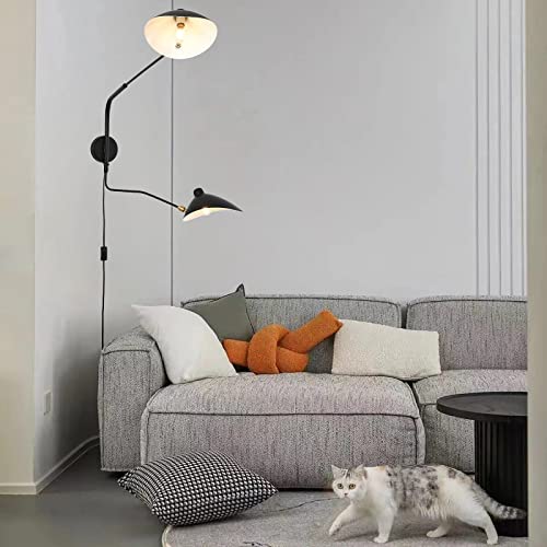 Modern Plug In Wall Sconce 2 Lights Swing Arm Wall Lamp, Mid Century Wall Light Fixtures With On/Off Switch, Industrial Black Wall Mount Lighting For Bedside Living Room (2 Lights) #TOP1