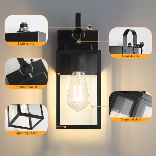 RLdream 11.8" Dusk to Dawn Outdoor Wall Light, Clear Glass All-Metal Frame - image 4