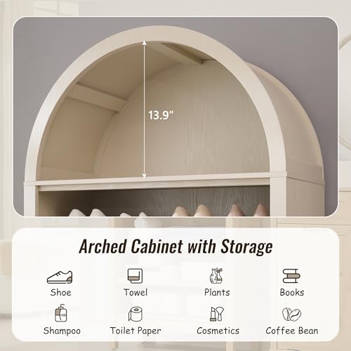 Image of IFBUY 71 inch Tall Arched Bathroom Storage Cabinet, 7-Tier Modern Farmhouse Storage Cabinet with Adjustable Shelves, Wood Freestanding Cabinet for Bathroom, Living Room, Entryway, Hallway (Cream)