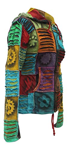 Shopoholic Fashion Slashed Patchwork Pixie Hippie Hoodie Jacket for Women, Lightweight Zip Up Sweater Cardigan3
