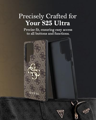Image of CG MOBILE Guess [Official Licensed] 4G PU Case with Big 4G Logo & Classic Logo Protective Case Compatible with Galaxy S25 Ultra - Brown