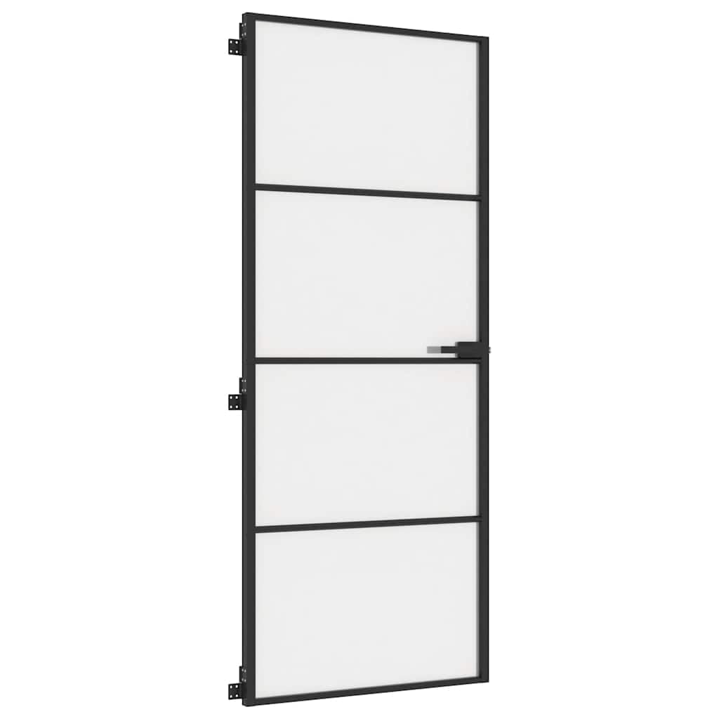 Puerta Interior Delgada Negra Vidrio y Aluminio 83x201,5 cm Negro,155119
