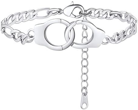 FindChic Handcuff Ankle Bracelets for Women Partners in Crime Stainless Steel Gothic Punk Jewelry 8.5'' Adjustable Ankle Chain Foot Link Infinity Anklets for Girls