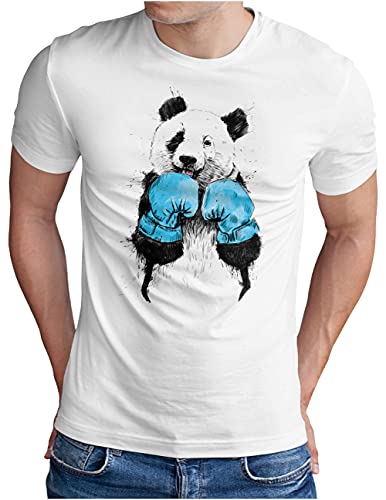 T-shirt imprimé panda de boxe OM3 haut blanc bleu résistant taille XXXXXL