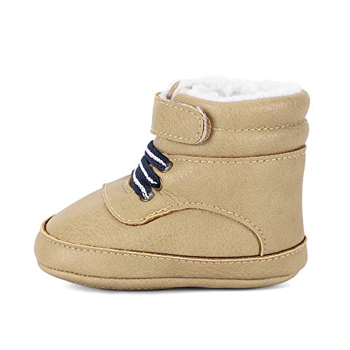 Estamico Baby Boys Warm Snow Boots Cowboys Toddler Non Skid Soft Sole Waterproof Winter Ankle Shoes, Khaki 0-6 Months #TOP2