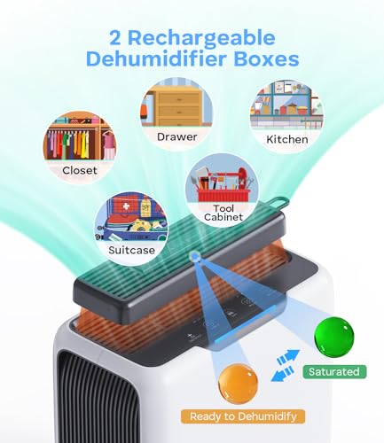 Image of TABYIK Dehumidifiers for Home, 101oz Dehumidifier & 2pack Reusable Dehumidifying Boxes - Auto Shut Off Auto Defrost Quiet Dehumidifiers for Bathroom Room Wardrobe Closet Trailer RV | Pump Drain Hose, Auto Humidity Control, Large Dehumidifier for Home, RV, Bathroom & Bedroom