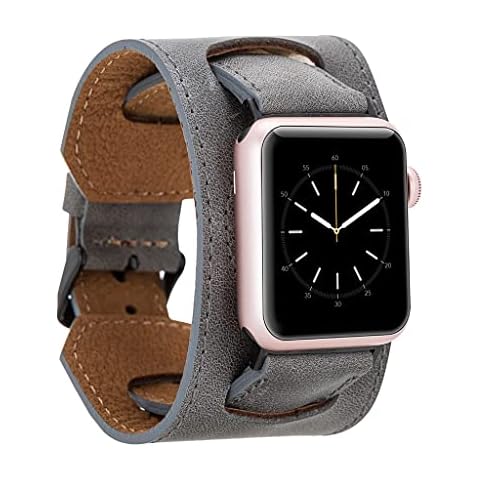 HARDISTON Cuff Watch Band Compatible with Apple 45mm for men & women, Handmade Genuine Leather, Compatible with iWatch Series 7 6 5 4 3 2 1 SE, Wrist Bracelet Arm Band, Small/Band-Grey Cover
