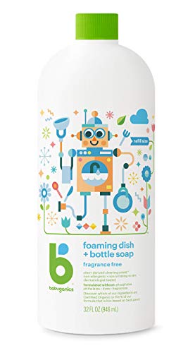 Babyganics Foaming Dish & Bottle Soap Refill, Fragrance Free, Plant-Derived Cleaning Power, Removes Dried Milk, 32 Fl Oz, Packaging May Vary #TOP26
