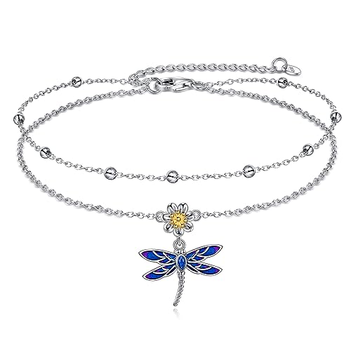 Image of YAFEINI Anklet Bracelets for Women Girls Sterling Silver Hummingbird /Dragonfly /Butterfly Link Chain Anklets Jewelry Gifts