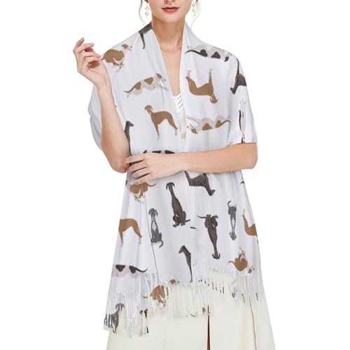 Greyhound Dogs Different Poses Women's Autumn Winter Scarf Tassel Soft Warm Blanket Scarf Shawl