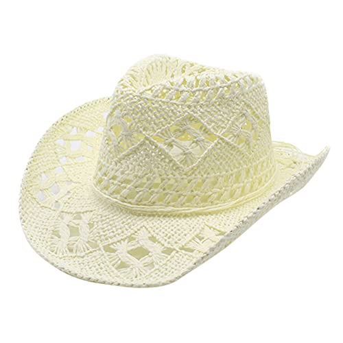 Sombrero de vaquero occidental para mujer y hombre, sombrero de paja moldeable, sombrero para el sol ahuecado para hombre, amarillo, Talla única