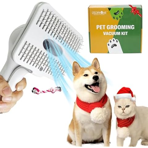 IZSOHHOME Dog Cat Brush for Shedding and Grooming,Self Cleaning Slicker Brush,Massage the skin,Easy to Clean Comb for Long or Short Haired Pets,Also use with Vacuum,Compatible with Vac 32&35mm Cover