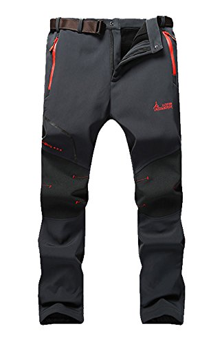 MorryOddy Men's Outdoor Waterproof Softshell Fleece Snow Pants Dark Grey 36