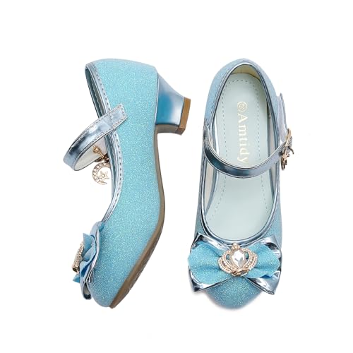 Amtidy Girls Dress Shoes Mary Jane Wedding Party Shoes Glitter Bridesmaids Princess Heels Shoes Silver (Toddler/Little Kid/Big Kid)