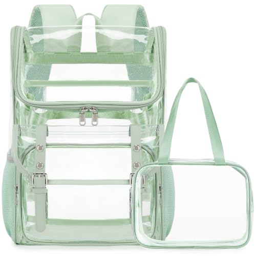 Image of DIGOBAY Clear Backpack with Lunch Bag, Leather Clear Bookbag Heavy Duty | Thick PVC Clear Backpack for Girls Women See Through Transparent Backpacks for Stadium Events College Travel Work, Green
