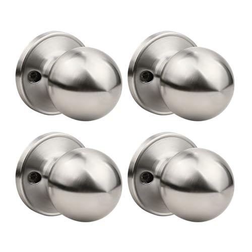 Knobonly 4 Pack Single Side Dummy Door Knob, Non-Turning Indoor Door Knob, Closet Door Knobs, Satin Nickel, Stainless Steel