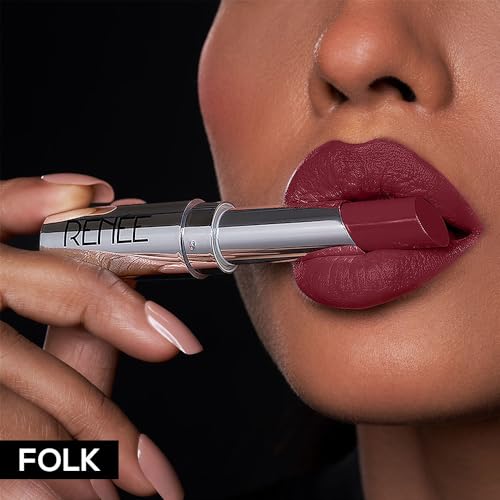 Image of RENEE Matte Lock Lipstick- Folk, Moisturizing, Long Lasting & Weightless Formula, Intense Color Pay Off with Ultra-Matte Finish, Enriched with Avocado oil, Vitamin E, D & Beta-Carotene, 3.5 Gm