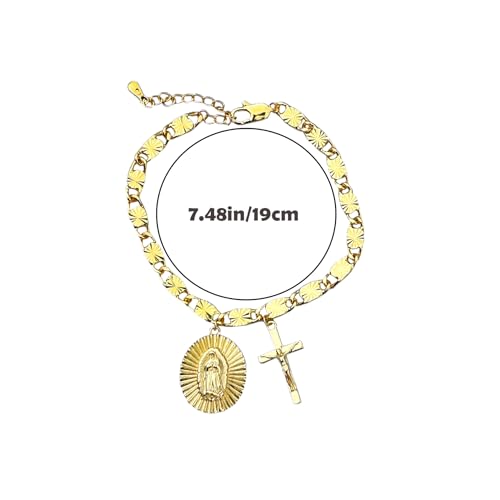 Catholic Rosary Bracelet with Our Lady of Graces Medal and Crucifix Charm, 18K Gold Plated2