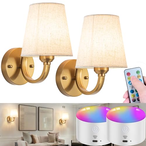 YHCDLAMP Battery Operated Wall Sconces Set of Two, Indoor Wireless