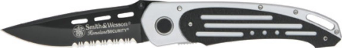 Smith & Wesson Knives 480SGR Part Serrated Homeland Security Linerlock Knife with Silver Anodized Alumiunm Handles