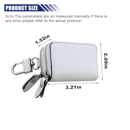 Image of BDZMC Car Key Case, Genuine Leather Car Keychain Holder, 2 Sides Pocket Car Key Fob Zipper Bag, Car Key Case for Women Men(White)