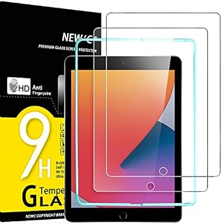 NEW'C 2 sztuki, folia ochronna ze szkła pancernego do iPada 8 (2020) / iPad 7 (2019) [10,2", 8. / 7. generacji] i narzędzie do pozycjonowania, nie zawiera zarysowań, twardość 9H, folia ochronna HD, 0,33 mm, ultraprzezroczysta