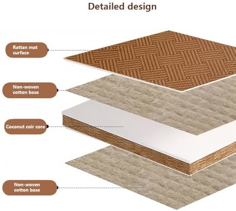 Foldable Coconut Coir Floor Mattress, Japanese Futon Sleeping Pad with Rattan Surface for Bedroom, Guest Room, Dorm, Living Room - 35.4" x 78.7"