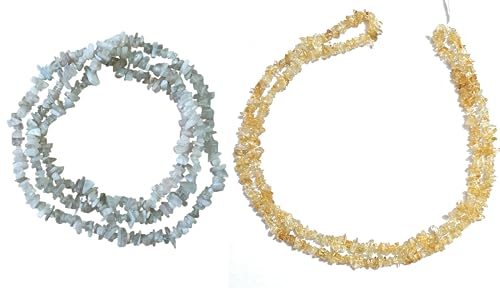 Collier pierre de lune et citrine 81cm en pépites naturelles litothérapie
