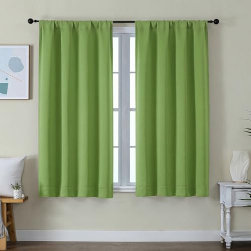 Image of Simplebrand Ava Lime Short Blackout Curtains for Bedroom 54 Inches Long 2 Panels Set, Solid Thermal Insulated, Energy Saving Window Treatment Curtains Blackout Drapes, W40 x L54 Inch