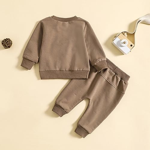 Toddler Baby Boys Fall Outfits Long Sleeve Sweatshirt Elastic Waist Pants 2Pcs Infant Newborn Solid Clothes Set3