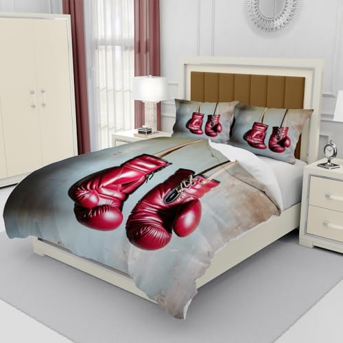 Housse de couette gants de boxe en microfibre douce pour lit double sans plis