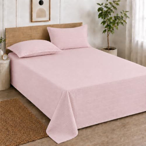 Image of Cortina Cloud Cotton King Size Bedsheet with 2 Pillow Covers | Super Soft, Breathable & Skin-Friendly Bedsheet for Double Bed King Size with Solid Design | (270x250 cm) (Pink, King)
